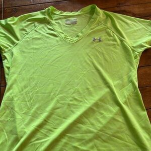Under Armour neon green semi-fitted workout top.
